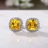 Nuevos Pendientes de Botón Brillantes de Alta Gama con Pavé de Circonita Rosa Amarillo Blanco Cuadrados Gruesos Simples Transfronterizos