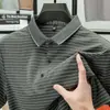 Camisa Polo Rayada de Manga Corta de Seda de Hielo de Venta Caliente de Verano para Hombre, Camiseta Casual Transpirable Delgada de Media Manga para Hombre de Mediana Edad