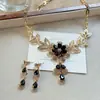 Collar con Pendientes de Flor Transfronterizos Europeos y Americanos Borla Negra de Gota de Agua Elegante Traje Collar de Palacio de Gama Alta Exquisito para Mujeres