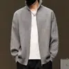 Suéter cardigan masculino para outono e inverno, casaco de malha estilo casual solto retrô japonês, jaqueta suéter masculina com zíper