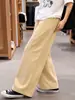 Calça de Trabalho Khaki Perna Torta Feminina Verão Fina 2026 Nova Para Pessoas Baixas Solta Casual Esportiva Calça de Perna Larga