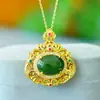 Estilo antigo incrustado com Jade Hetian Natural Jade Branco Grande Sábio retorno pingente de colar vintage moda feminina corrente de clavícula personalizada