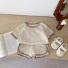 Ropa infantil de estilo coreano, traje deportivo informal de manga corta con estampado de gofres para niños y niñas, conjunto de dos piezas de pantalones cortos de algodón de verano