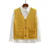 Chaleco de Punto Trenzado Retro, Chaleco Corto Suéter Chaqueta para Mujer, Chaleco de Punto sin Mangas con Cuello en V para Primavera y Otoño