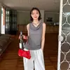Chaleco Elegante de Tencel Estilo Francés con Cuello Redondo Pequeño para Mujer, Estilo Nuevo, Maduro y Elegante, Corte Ajustado, Simple, Top sin Mangas para Ir al Trabajo
