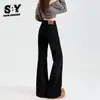 Jeans Bootcut Negros de Tiro Bajo para Mujer en Otoño e Invierno, Piernas Anchas Sueltas, No Ceñidos a la Pierna, Pantalones de Campana Caídos en Forma de Herradura