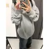 Sudadera de Color Sólido con Cuello Redondo Simple Popular Estilo Coreano Holgada y de Moda Otoño e Invierno Terciopelo Retro Espesado Top de Estilo Casual
