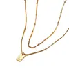 Collar de Amazon de 26 Letras en Capas con Colgantes Cuadrados, Elegante Collar con Colgante de Acero Inoxidable Dorado, Joyería de Moda para Mujeres