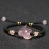 Pulseira Raposa de Cristal Rosa Cordão Vermelho Tecido à Mão Pulseira Preta Pulseira Pedra Hibisco Joia Bestie