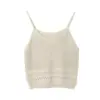 Camisola de punto hueca con escote en V y brillo fino de Bie para mujer, adecuada para usar como prenda exterior, sin espalda, top corto sin mangas para superponer