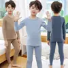 Ropa interior térmica de lana para niños, Tops y pantalones térmicos de seda para niños, Pijamas de cuello redondo para niños, Camisetas de capa base de algodón para niñas