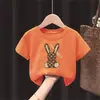 2130# Camiseta de Manga Curta 100% Algodão para Meninos e Meninas Roupas Infantis Novo Top de Verão Camiseta Básica Infantil