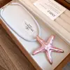 Brincos e colar estilo férias com cordão de seda e pingente de estrela com óleo pingado, corrente de clavícula retrô europeia e americana, joias de luxo leve de alta qualidade