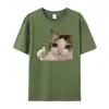 Camiseta de Algodón Talla Europea 2025 Verano Gato Triste Le Gustas Camiseta de Cuello Redondo Unisex Corte Holgado Negro