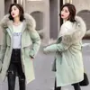 Parka Talla Grande 100kg Abrigo para Mujer con Cuello Grande de Piel, Estilo Coreano Forrado de Felpa, Ceñido a la Cintura, Chaqueta de Algodón Cálida para Mujer, Moderna