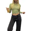 Camisa Casual Feminina Popular Europeia e Americana de Manga Longa para Primavera e Outono Cor Sólida Slim Fit Pulôver Top Roupas de Rua Femininas Camada Base