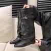 Botas de Motocicleta Largas con Hebilla Cuadrada para Otoño 2026, Alargadoras, Versátiles, Adelgazantes, de Moda para Piernas, Botas Largas para Mujer