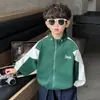1627 Jaqueta Casual Infantil Masculina Primavera Novo Estilo Jaqueta Esportiva Elegante Infantil com Gola Alta Roupas da Moda para Bebês com Caimento Solto