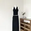 Conjunto de Dos Piezas2026 Estilo Coreano Verano Top sin Mangas Plisado Retorcido y Falda de Campana Conjunto de Moda Casual