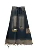 Vestido de mezclilla desgastado con agujeros, rozaduras, estilo retro antiguo para mujer, primavera y verano, nuevo 2025, cintura alta, adelgazante, falda de línea A.