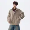 Solapa Retro Talla Americana Plus Cuello Alto Bloque de Color Primavera Otoño Pana Holgada Chaqueta de Trabajo Chaqueta Hombres Marca de Moda Cuadros