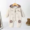 Mameluco de polar para bebé, ropa exterior de otoño e invierno, mameluco a rayas con capucha y bordado de dibujos animados, atuendo para portabebés recién nacidos