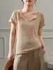 Cuello semiabierto, puños enrollados, tejido de punto exquisito y único, suave y transpirable, top de estilo perezoso para mujer de primavera y verano