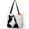 Amazon Hd Bolsa de Compras de Lino Impresa por Transferencia Térmica Serie Gato Ecológica Portátil Bolsa de Lino Lona Casual