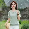 2026 Tops de Moda con Cuello de Muñeca para Madres Menudas, Camisetas Elegantes de Verano con Mangas Cortas Empalmadas, Reductoras de Edad y Adelgazantes