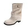Botas tipo Leggings para Mujer Estilo Hot Girl 2026 Otoño Nuevo Estilo Hebilla de Cinturón con Tachuelas Botas de Plataforma Negras Moda Tacón Grueso Tacón Alto Botas de Media Pantorrilla