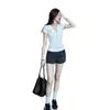 Nova camiseta de verão feminina estilo francês, gola V, abotoada, manga curta, slim fit, versátil, estilosa, elegante, plus size, top estilo coreano