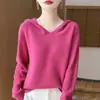 Sudadera con capucha de punto de otoño e invierno 100% lana de alta gama lista para usar, suéter con capucha suelto y suave, sudadera básica para mujer