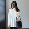 Camiseta Blanca de Manga Larga de Longitud Media con Forro de Felpa Engrosada, Alta Densidad, Alto Peso, Superpuesta, para Usar Sola, para Mujer, Otoño e Invierno B1019D