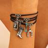 Pulseira de Botas de Couro Multicamadas Nova Transfronteiriça para Mulheres Estilo Étnico Boêmio Liga de Metal Chapéu de Cowboy Desgastado Alça de Mão
