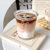 Taza de Agua de Vidrio Nueva Taza de Agua de Vidrio Transparente con Estampado de Moño Rosa Taza de Leche Taza de Café Se Puede Personalizar con Logo