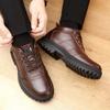 [Fora de Temporada] Couro + Forro de Algodão Grande, Inverno Botas de Algodão Masculinas Resistentes ao Frio e Quentes para Exterior com Sola Grossa