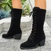 Botas Martin de Talla Grande para Mujer, hasta la pantorrilla, Estilo Nuevo Otoño/Invierno, Botas de Caballero Gruesas Mate con Cordones, Botas de Moda para Comercio Exterior de Tacón Alto