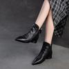 Shanghai Jiejie 2024 Invierno Nuevo Estilo Retro Botines Simples de Punta Tacón Grueso Chelsea Botines Commuter Zapatos de Mujer