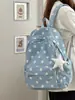 Mochila Azul Refrescante de Verano con Puntos Blancos, Estilo Coreano, Estética y Terapéutica para Niñas y Estudiantes, Mochila Pequeña para Salidas