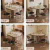Mesa de comedor plegable de pizarra, convertible en mesa redonda, nuevo diseño para apartamentos pequeños, con estilo de mediados de siglo con piedra natural y madera maciza