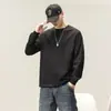 Recuerda preparar camiseta de algodón de manga larga para hombre primavera y otoño color liso camiseta interior top holgado camisa de base blanca para hombre