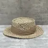 Sombrero de paja francés para vacaciones, sombrero de copa cóncavo de paja salada para mujer, sombrero de protección solar de verano, sombrero de playa informal vintage combinable.