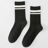 Meias Simples Pretas e Brancas para Mulheres, Meias de Algodão Tendência Estilo Ins para Primavera e Outono, Meias de Cano Médio Listradas Estilo Coreano, Meias Esportivas Casuais Estilo Japonês