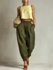 Pantalones Harem de Algodón y Lino Estilo Europeo y Americano Transfronterizos 2026 para Mujer, Cintura Elástica, Corte Holgado, Adelgazantes, Pantalones Linterna con Puño, Pantalones Largos Casuales