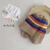 Gorro de punto arcoíris para niños estilo Ins, otoño e invierno, gorro de lana para bebés, para niños y niñas, gorro con forro polar y protección para las orejas, moderno