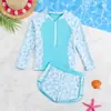 Trajes de Baño Transfronterizos para Niñas 2027, Traje de Baño de Dos Piezas con Mangas Largas, Nuevo Modelo de Moda para Niños Mayores, Trajes de Baño de Comercio Exterior de Amazon