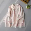 Camisa Bordada Estilo Chino con Mangas de Tres Cuartos Acampanadas 2026 Primavera Nueva Blusa Delgada Bordada Suelta Retro para Mujer