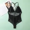 Nova Lingerie de Renda com Tela Peça Única Feminina Sem Algodão Taça Sexy Decote V Profundo Alça Costas Bonitas Lingerie Sexy Sutiã Feminino