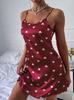 Nuevo Venta Caliente Moda Estampado Digital Amor Señoras Sexy Tirantes Camisón Comercio Exterior Suministro Amazon Venta al por Mayor