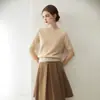 Suéter simple y versátil 100% cachemira para mujer, cuello redondo, manga corta, suave y amigable con la piel, tejido de estilo simple para el día a día